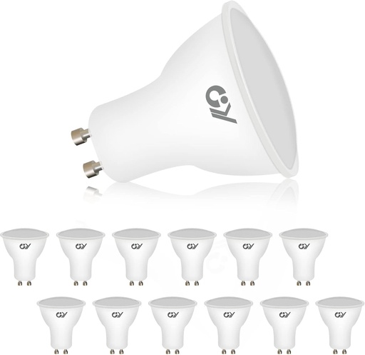 Bec LED GY GU10 Alb Rece, Becuri Incandescente Alb Rece 8W 6500K 800 Lumeni, Înlocuiește Becurile de 80W, Reflector cu Unghi de Fascicul de 120°, Nedimabil, Pachet de 12