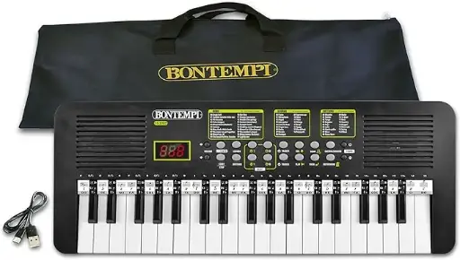 Bontempi | Claviatură digitală KeyRhythm cu 37 de taste, pas de 2 cm cu mufă pentru căști, bandă pentagramă, metronom și transpozitor, 21 x 7,8 x 2,75 inci