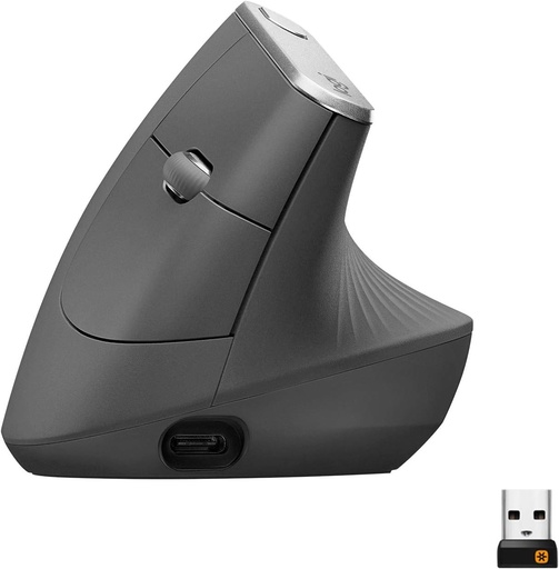 Mouse wireless Logitech MX Vertical Ergonomic, multi-computer, 2.4 GHz/Bluetooth cu receptor USB unifying, urmărire optică 4000 DPI, 4 butoane, încărcare rapidă, sistem de operare pentru laptop/PC/Mac/iPad - gri
