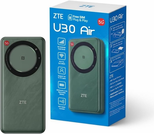 Router de buzunar ZTE U30AIR 5G Wi-Fi - Conectivitate 5G de mare viteză, Wi-Fi dual-band, streaming și jocuri fără întreruperi, configurare ușoară, portabil, suportă mai multe dispozitive