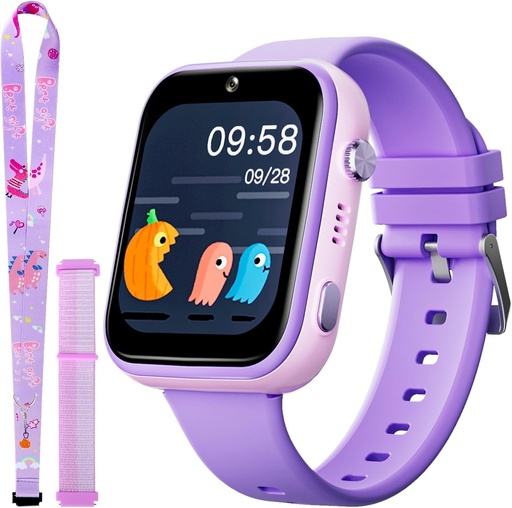 OKYUK Ceas inteligent GPS 4G, Brățară pentru copii, Apeluri, Mesaje, Mod Școală, SOS, Cameră, Pedometru (T45 Mov)