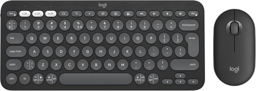 Logitech Pebble 2 Combo, tastatură și mouse wireless, discret, portabil, personalizabil, Logi Bolt, Bluetooth, comutare ușoară pentru Windows, macOS, iPadOS, Chrome, structură QWERTY spaniolă - Grafit