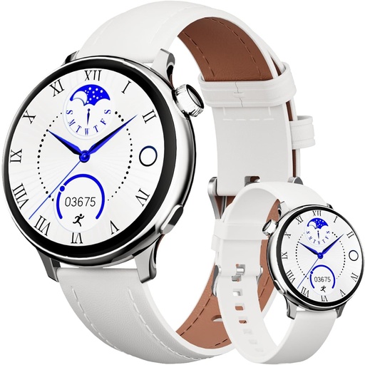 OKYUK Ceas inteligent pentru femei cu apeluri, ceas inteligent HD de 1,27" pentru femei cu monitorizare a ritmului cardiac pe 24 de ore, SpO2 și a somnului, peste 90 de moduri sportive, compatibil cu Android și iOS (alb)