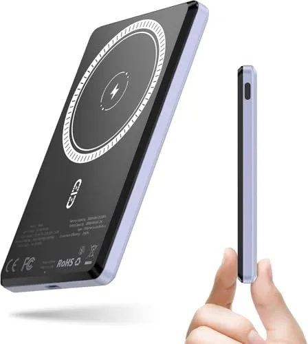 Baterie externă NOHON Mag-Safe: Încărcător portabil wireless magnetic subțire de 5000mAh, 8 mm, cu încărcare rapidă USB-C 20W PD, compatibilă cu iPhone 16/15/14/13/12 Mini/Pro/Pro Max
