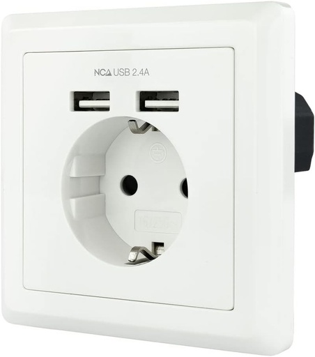 BAZA CUFĂ DE PERETE NANO CABLU PRINTĂ SCHUKO 2xUSB MAX.2.4A ALB
