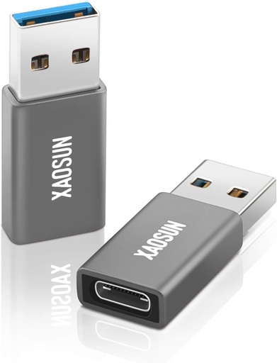 Adaptor XAOSUN USB la USB C 10Gbps, 100W Tip A la Tip C, încărcare rapidă USB 3.1 Gen2 și PD compatibil cu iPhone 15/16 Pro, AirPods, iPad, Galaxy, PC, mașină, baterie externă (pachet de 2)