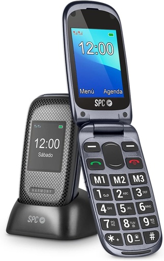 Telefon Mobil SPC Harmony pentru Seniori, Clapetă, Taste Mari, Volum 96dB, Buton SOS, Dublu Ecran, Negru