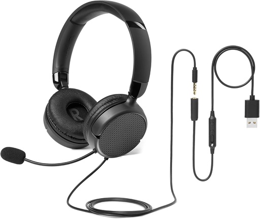 Căști cu Fir Amazon Basics pentru Calculator, cu Microfon, Pliabile, Negru
