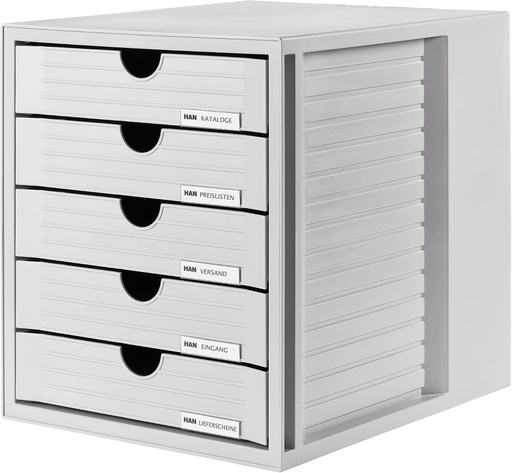 HAN SYSTEMBOX Cutie cu 5 Sertare Închise pentru Documente C4, Gri Deschis
