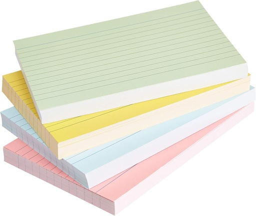 Carduri de notițe A6 Amazon Basics, 200 buc., carduri de flash, carduri cu linii, carduri de revizuire, carduri de notițe pentru birou, acasă, școală, culori neon asortate, 127 x 76 mm