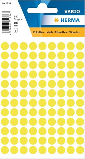 HERMA Set 540 Etichete Puncte Autoadezive Galben Fluorescent, Ø8mm