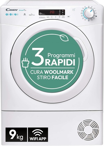 Uscător de rufe Candy CSOE H9A2DE-S cu pompă de căldură, 9 kg, clasă de eficiență energetică A++ [Clasa energetică F]