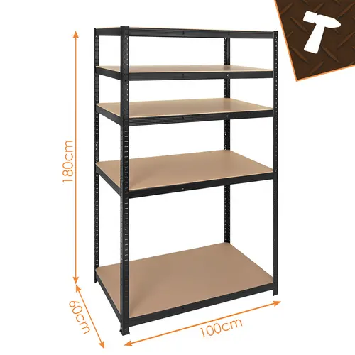 [00027510] Raft metalic de depozitare Bigstren, 5 polite, 180x100x60 cm, capacitate 900 kg, negru