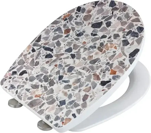 WENKO 24270100 Capac WC Terrazzo Lucios cu Mecanism de Închidere Amortizată, Fix-Clip, 0 x 45 x 36,5 cm