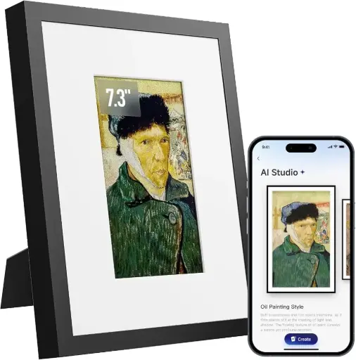 Rama foto digitală wireless SwitchBot KI Art Frame de 13,3' inch, ramă foto E-Ink, autonomie mare a bateriei, montare pe masă și perete, compatibilă cu Alexa, artă generată de inteligență artificială