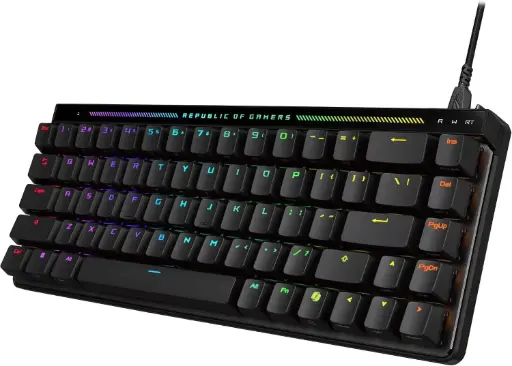 Tastatură de gaming ASUS ROG Falchion Ace HFX, 65% analogică, comutatoare magnetice ROG HFX, declanșare rapidă, touchpad, 8000 Hz, amortizare cu cinci straturi, carcasă, taste ABS, tastatură QWERTY spaniolă
