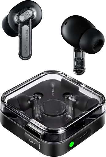 Căști Bluetooth fără fir Nothing Ear (3) cu anulare adaptivă a zgomotului în timp real, cu sunet LDAC de înaltă rezoluție, Super Mic, IP54, încărcare rapidă și până la 22 de ore de autonomie a bateriei - Negre