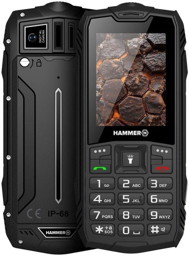 Telefon mobil indestructibil Hammer H Rock LTE, baterie de 3000mAh, 64GB, ecran IPS de 2,4", taste mari, buton SOS, lanternă, radio FM, Bluetooth, USB-C, dual SIM, IP68/MIL-STD-810H, negru