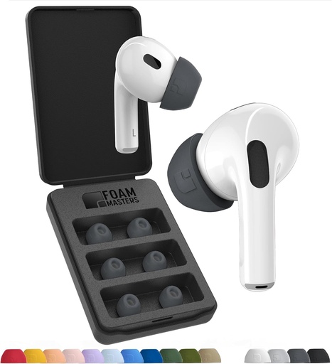 Foam Masters - Dopuri de urechi din spumă cu memorie ultra premium pentru AirPods Pro prima și a doua generație, 3 perechi, Black Magic versiunea 6.0, sigure, confortabile, anulare superioară a zgomotului, butoane