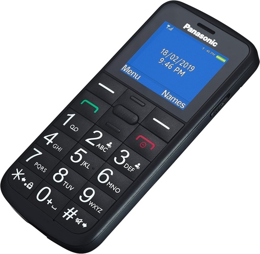 Panasonic KX-TU110EXB 2G, Telefon mobil pentru seniori, cu buton SOS, apel prioritar, telefon cu butoane mari, Bluetooth, lanternă, cameră, negru