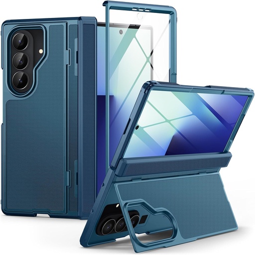 Husa Lanhiem pentru Samsung Galaxy Z Fold 7, cu suport ascuns încorporat, protecție cu balamale și protector de ecran, husă rezistentă la șocuri pentru Galaxy Z Fold 7 5G, albastră