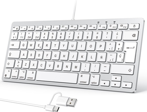 Tastatură cu fir OMOTON pentru Mac, USB-C/USB, taste silențioase, aspect ES