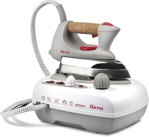 Fier de călcat cu abur profesional Girmi ST03 cu boiler, 2000W, rezervor de 700ml, presiune 2,5-3 bari, placă de aluminiu, mâner din plută, termostat reglabil