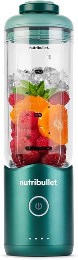 Mini blender Nutribullet Flex 590ml, fără fir, reîncărcabil, cu mâner și capac, tocător, pentru smoothie-uri și shake-uri, zdrobește gheața și fructele congelate, verde (NBP013GR)
