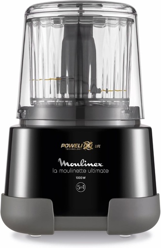 Moulinex DP8108 Moulinette Ultimate, Tocător electric, Lame din titan, Tehnologie Powelix Life, 1000W, Capacitate până la 550ml, Funcții 5 în 1, Negru