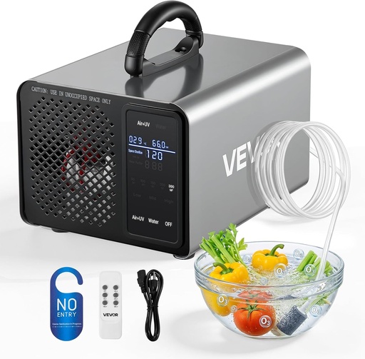 Generator de ozon profesional VEVOR 36000 mg/h, ozonator comercial cu pornire întârziată de 15 secunde, temporizator bazat pe zonă, ecran tactil LCD, pentru mașini, fum, animale de companie, până la 300 m²
