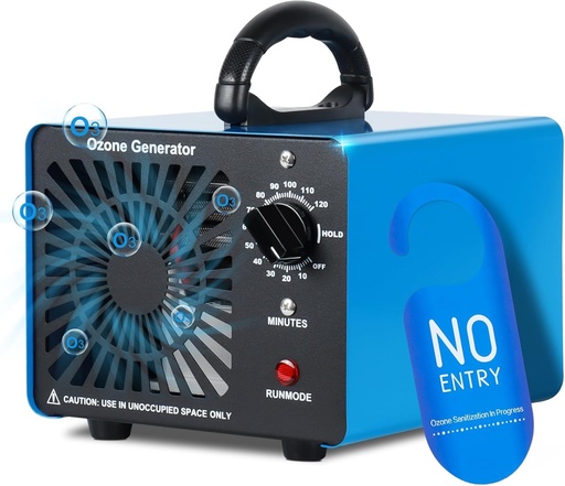 Generator de ozon profesional 75000mg/H, GMGXX Ozonizator 0-400㎡ Purificator de aer cu ozon, Temporizator 120 min, Aparat de ozon pentru casă, camere și mașini, Albastru, OG-75