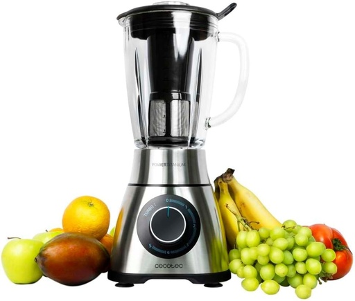 Blender Cecotec Power Black Titanium 2000MAX PerfectMix. Putere maximă de 2000 W, lamă acoperită cu titan negru, 1,8 l, strecurătoare pentru smoothie, finisaj din oțel inoxidabil.