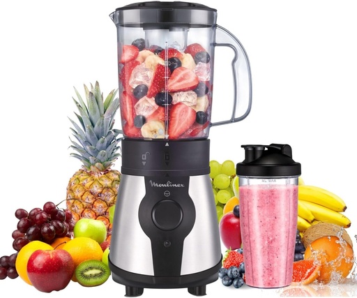 Blender portabil Moulinex Blend&Go cu sticlă de călătorie de 750 ml, putere de 300 W, design compact și ușor de curățat, lame din oțel inoxidabil, mini blender pentru smoothie ușor de utilizat, LM1B1D