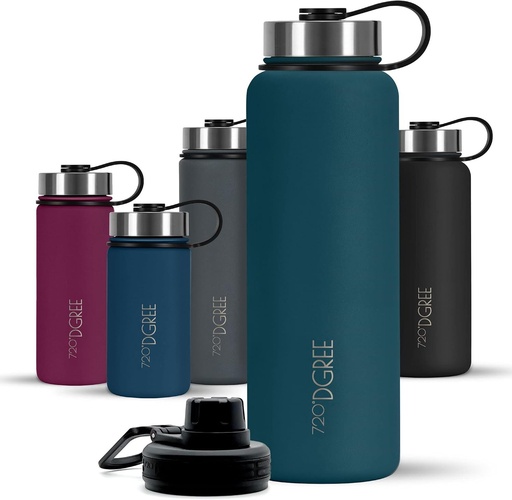 Sticlă de apă termică 720°DGREE 1.2L "noLimit" - Sticlă de apă termică din oțel inoxidabil - Fără BPA - Sticlă de apă perfectă pentru băuturi calde și reci, universitate, birou, exterior + 2 capace