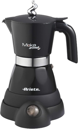 Ariete 1358 Moka Aroma, Cafetieră Moka pentru Cafea, 400 W, 2/4 cești, bază fără fir, neagră