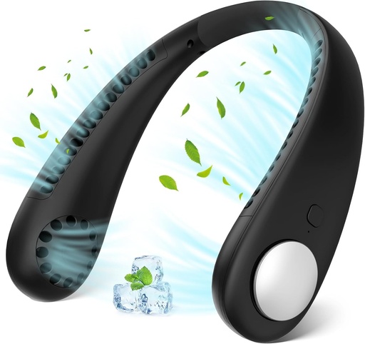 Ventilator de gât portabil, mini ventilator de gât fără lamă USB cu flux de aer la 360°, ventilator reîncărcabil cu 3 viteze, portabil, hands-free, pentru birou, bucătărie, călătorii, sport, negru