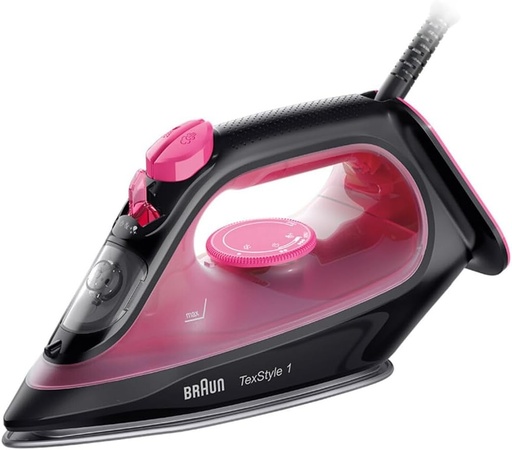 Braun TexStyle 1 SI1070PU, Fier de călcat cu abur cu garanție de 5 ani, Talpă SuperCeramică, Vârf de precizie, 130g/min, Rezervă 220ml, Mod Eco, Sistem anti-picurare, 2000W, Violet/Negru