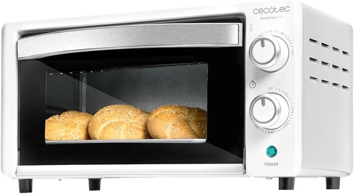 Cuptor de masă Cecotec Bake&Toast 1090 Alb, 10 l, 1000 W, cronometru 60 min, temperatură reglabilă până la 230 °C, tavă de copt, grătar și clește.