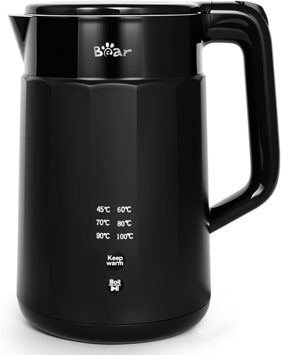 Fierbător electric Bear 1800W-2200W, 1,7L, 45°C ~ 100°C, cu 6 setări de temperatură, oprire automată și funcție de menținere la cald, oțel inoxidabil 304, protecție la fierbere fără apă