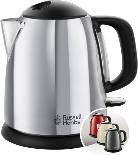 Fierbător electric compact Russell Hobbs Victory 24990-70, 1L, din oțel inoxidabil, oprire automată, filtru anticalcar detașabil, bază pivotantă la 360°, design compact