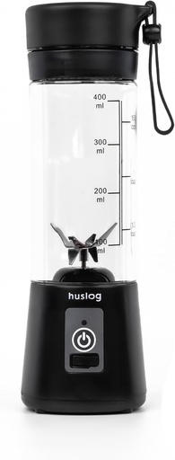 Blender portabil Huslog 470ml, mini blender fără fir de 180W, 6 lame din oțel inoxidabil, USB-C/USB-A, compact cu mâner, ideal pentru smoothie-uri, shake-uri și shake-uri proteice, negru