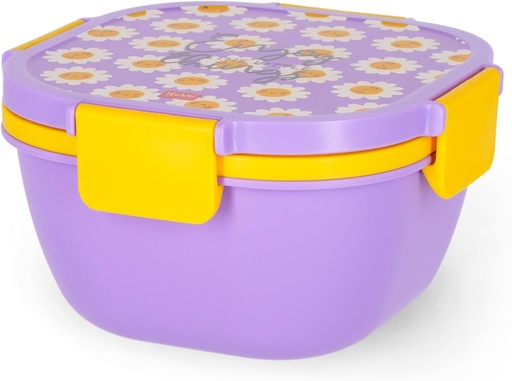 Legami - Recipient pentru prânz, Cutie pentru prânz, Daisy, 1 furculiță, 1 tavă compartimentată, 1 suport detașabil pentru condimente inclus, Capacitate 1700 ml, 19 x 10,7 x 19 cm