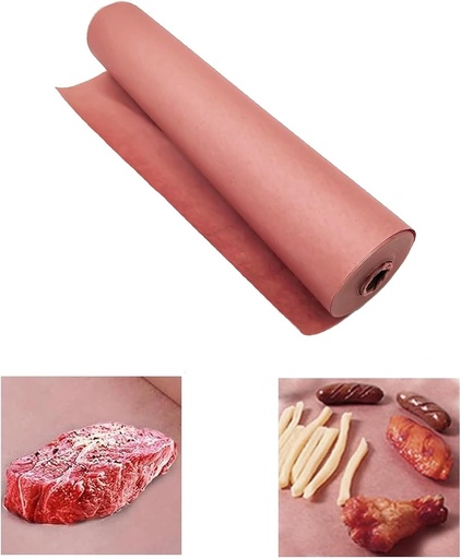 Hârtie roz pentru măcelărie, într-o rolă de 15 m, lățime de 42 cm. Hârtie kraft originală pentru grătare, gătit la grătar, afumătoare, carne și pește.