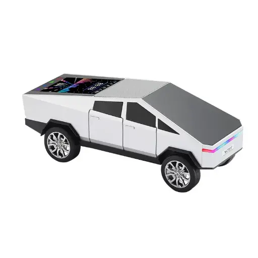 Boxa bluetooth wireless 15W design masina gri Cybertruck, display touchscreen color, lumini LED RGB, 30cm