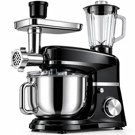 [OR1104] Robot de bucătărie de 3200 W cu bol de amestecare din oțel inoxidabil de 6 L, inclusiv cârlig de amestecare, cârlig pentru aluat, tel și protecție antistropire, 6 viteze, set de 12 piese, negru