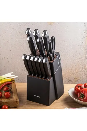 Set cuțite Klausberg KB 7985, 13 piese, Oțel inoxidabil, Mâner + ascuțitor, Negru