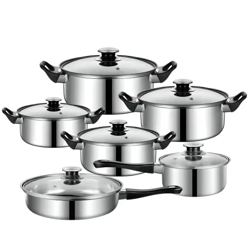Set de vase de gătit din oțel inoxidabil 12 piese cu tigaie și capace