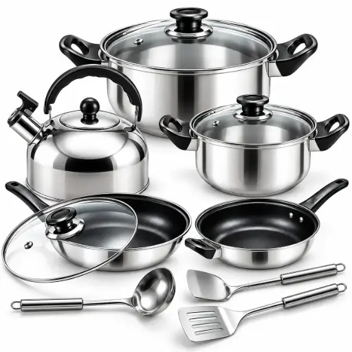 [OR204] Set de oale și accesorii de bucătărie 11 buc. cratiță cu inducție pe gaz