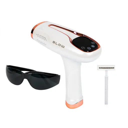 Epilator IPL BLOW alb cu lumină pulsată, Ice Cool, 9 niveluri de putere, filtru UV și mod flash automat