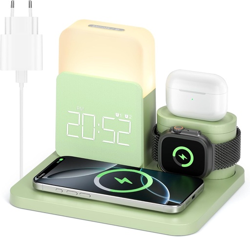Încărcător wireless COLSUR 7 în 1 compatibil cu Apple/Samsung, cu lampă ceas